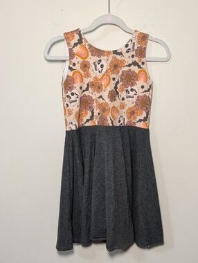 Malia + Kai Skulls Flowers & Rainbows Skater Dress Orange Halloween Girl Size 5T